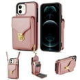thumbnail image 1 of for iPhone 12 Pro, iPhone 12 Case Wallet with Shoulder Strap for Women - Crossbody Lanyard,Zipper Pocket,Credit Card Holder,Shockproof - Metal Buckle Closure Premium PU Leather Case, Rosegold, 1 of 9