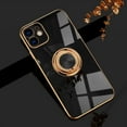 thumbnail image 1 of for iPhone 12 Ring Holder Case 360 Degree Rotation Kickstand Girly Case Shiny Glitter Plating Rose Gold Edge Work with Magnetic Car Mount Slim Soft TUP Case for Women Girls Black, 1 of 11