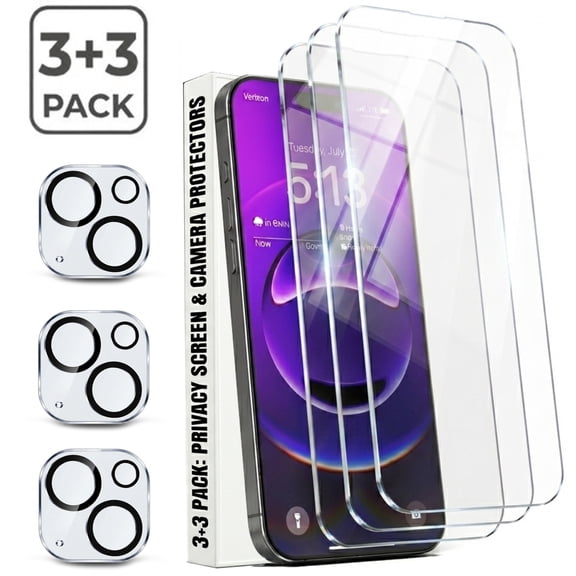 iPhone 12 Screen Protector and Camera Lens Protector Set, 9H Tempered Glass, HD Clear, Bubble Free, Case Friendly, 3 Screen Protectors and 3 Lens Protectors