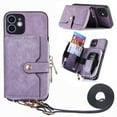 thumbnail image 1 of for iPhone 12 Wallet Case, Crossbody Phone Purse with Card Holder for Women, Zipper PU Leather Carrying Cover Gift with Shoulder Strap Kickstand Anti-drop for iPhone 12 - Purple, 1 of 10