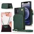 thumbnail image 1 of iPhone 12 Wallet Case, iPhone 12 Pro Case, Dteck Zipper Crossbody Phone Case with Card Holder Wrist Strap Purse Cover Compatible with iPhone 12 Pro / iPhone 12 6.1 inch, Deep Green, 1 of 9