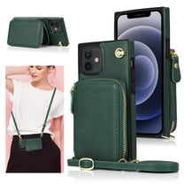 iPhone 12 Wallet Case, iPhone 12 Pro Case, Dteck Zipper Crossbody Phone Case with Card Holder Wrist Strap Purse Cover Compatible with iPhone 12 Pro / iPhone 12 6.1 inch, Deep Green