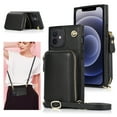 thumbnail image 1 of iPhone 12 Wallet Case, iPhone 12 Pro Case, Dteck Zipper Crossbody Phone Case with Card Holder Wrist Strap Purse Cover Compatible with iPhone 12 Pro / iPhone 12 6.1 inch, Black, 1 of 9