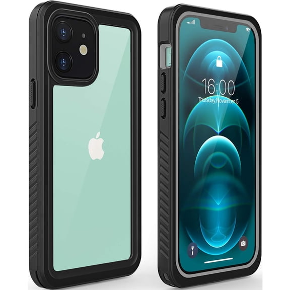 for iPhone 12 Waterproof Case - Shockproof Dustproof Case with Built-in Clear Screen Protector, Full Body Heavy Duty Sealed Protective Cover for iPhone 12,Black