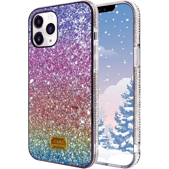 for iPhone 12 Women Girl Glitter Diamond Sequins Case Luxury Bling Gradient Rainbow Sparkle Rhinestone Soft Silicone Rubber Protective Cover Case for iPhone 12 6.1" Blue
