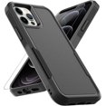 thumbnail image 1 of for iPhone 12 / iPhone 12 PRO Case: Dual Layer Protective Heavy Duty Cell Phone Case Shockproof Rugged Bumper Tough with Screen Protector - Military Grade Drop Tested for iPhone 12/12 PRO, Black, 1 of 9