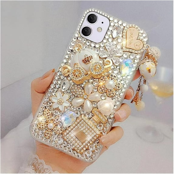 iPhone 12 & iPhone 12 Pro Bling Case,Women Girls 3D Luxury Sparkle Diamond Crystal Rhinestone Pumpkin Car Charm Pendant Glitter Protective Case Cover Premium Gems, Made with Ingenuity