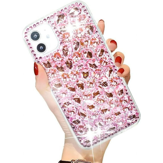 iPhone 12 /iPhone 12 Pro Bling Glitter Case,Luxury Shiny Diamond Crystal Rhinestone Sparkly Jewelled Gemstone 3D Handmade Clear Cover Case for Women Girls with iPhone 12 /iPhone 12 Pro 6.1''