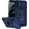 thumbnail image 1 of for iPhone 12 / iPhone 12 Pro Case with Camera Lens Cover HD Screen Protector,  Grade Drop Protection  Ring Holder Kickstand Protective Phone Case for iPhone 12 / 12 Pro (Navy Blue), 1 of 16