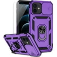 thumbnail image 1 of for iPhone 12 / iPhone 12 Pro Case with Camera Lens Cover HD Screen Protector,  Grade Drop Protection  Ring Holder Kickstand Protective Phone Case for iPhone 12 / 12 Pro (Purple), 1 of 16
