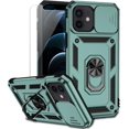 thumbnail image 1 of for iPhone 12 / iPhone 12 Pro Case with Camera Lens Cover HD Screen Protector, Military Grade Drop Protection Magnetic Ring Holder Kickstand Protective Phone Case for iPhone 12 / 12 Pro (Dark Green), 1 of 9