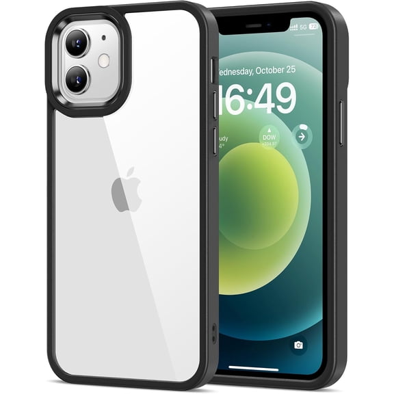 for iPhone 12 and iPhone 12 Pro Case Clear [Anti-Yellowing] Anti-Scratch Transparent Hard Back and Soft Edge [Military Grade Drop Protection] Shockproof Phone Cover - Black