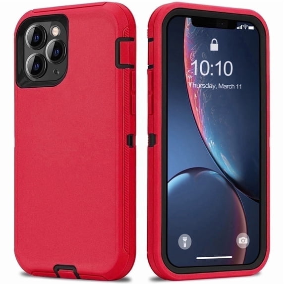 iPhone 12 / iPhone 12 Pro Case Shockproof Dust/Drop Proof 3 in 1 Full Body Rugged Heavy Duty Durable Cover Red