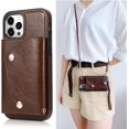 thumbnail image 1 of iPhone 12/iPhone 12 Pro Wallet Card Holder Case with Crossbody Neck Strap Lanyard Handbag Wrist Strap PU Leather Flip Cover with Credit Card Slot Kickstands Stand Case 6.1 inch Brown, 1 of 16