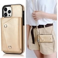 thumbnail image 1 of iPhone 12/iPhone 12 Pro Wallet Card Holder Case with Crossbody Neck Strap Lanyard Handbag Wrist Strap PU Leather Flip Cover with Credit Card Slot Kickstands Stand Case 6.1 inch Gold, 1 of 16