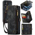 thumbnail image 1 of For iPhone 12, iPhone 12 Pro Wallet Case,Multi-Functional Retro Leather Purse Flip Cover Zipper Wallet Case with Removable Card Slots Pocket & Detachable Wrist Strap Magnetic Phone Case, Black, 1 of 9
