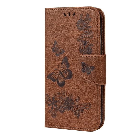iPhone 12 mini Case Wallet, Allytech Slim Fit PU Leather Butterfly Embossed Folding Stand Folio Flip Shockproof Card Slots Wallet Case Cover for Apple iPhone 12 Mini 5.4-Inch, Brown
