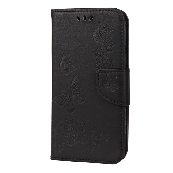 iPhone 12 mini Case Wallet, Allytech Slim Fit PU Leather Butterfly Embossed Folding Stand Folio Flip Shockproof Card Slots Wallet Case Cover for Apple iPhone 12 Mini 5.4-Inch, Black