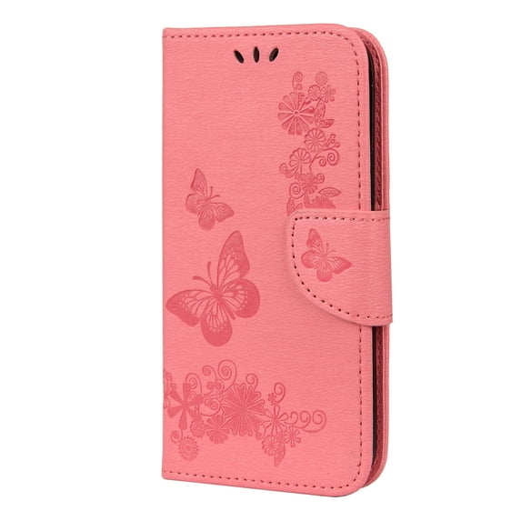iPhone 12 mini Case Wallet, Allytech Slim Fit PU Leather Butterfly Embossed Folding Stand Folio Flip Shockproof Card Slots Wallet Case Cover for Apple iPhone 12 Mini 5.4-Inch, Pink