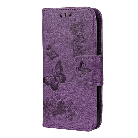 iPhone 12 mini Case Wallet, Allytech Slim Fit PU Leather Butterfly Embossed Folding Stand Folio Flip Shockproof Card Slots Wallet Case Cover for Apple iPhone 12 Mini 5.4-Inch, Purple