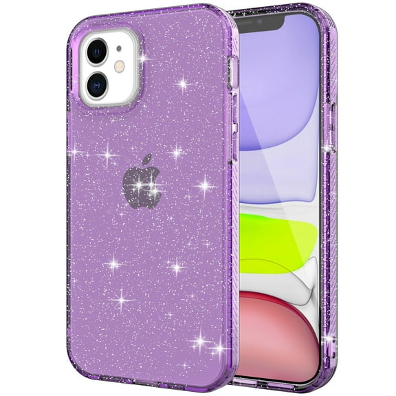 iPhone 12 mini Clear Case, Dteck Bling Glitter Transparent Clear Case Sparkle Flexible Soft TPU Protective Cover for Apple iPhone 12 mini 5.4 inch, Purple