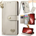 thumbnail image 1 of for iPhone 12 mini Leather Phone Case Wallet Zipper Pocket Pouch Folio Flip Cover Kickstand, Multi Anti-theft Card Holder Cash Slot, Double Magnetic Buckle, Wrist Lanyard, 1 of 8
