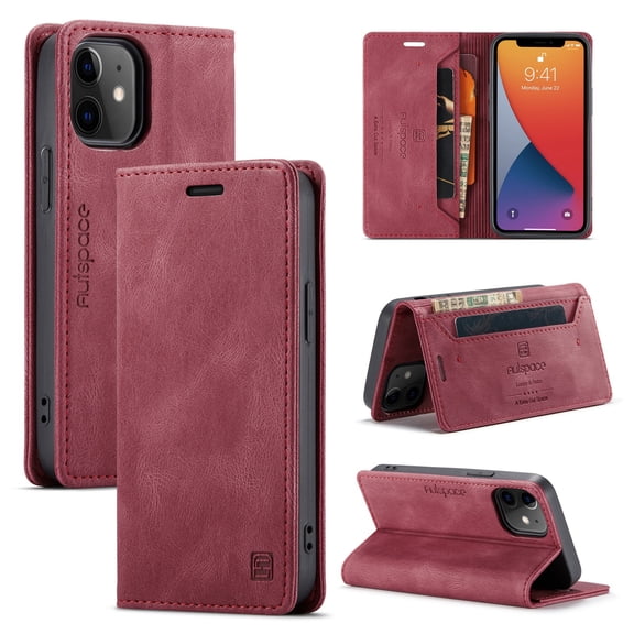 iPhone 12 mini Wallet Case, Dteck Leather Flip Wallet Case with RFID Blocking Card Slot Magnetic Closure Folio Phone Case for Apple iPhone 12 mini 5.4 inch, Red