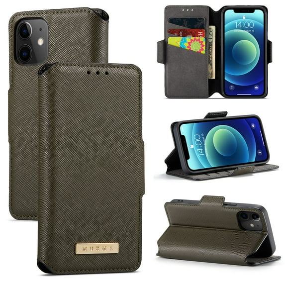 iPhone 12 mini Wallet Case, Dteck Soft Glossy PU Leather Credit Card Holder Case Soft TPU Protetive Cover for Apple iPhone 12 mini 5.4 inch, Green