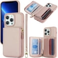 thumbnail image 1 of iPhone 12 pro max Phone case Wallet with Zipper Card Holders for Women, iPhone 12 pro max Case Wallet with Credit Card with Ring Kickstand Zipper Stand Case for iPhone12promax - Pink, 1 of 18