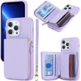 thumbnail image 1 of iPhone 12 pro max Phone case Wallet with Zipper Card Holders for Women, iPhone 12 pro max Case Wallet with Credit Card with Ring Kickstand Zipper Stand Case for iPhone12promax - Lilac, 1 of 18