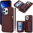 thumbnail image 1 of iPhone 12 pro max Wallet case for Women, iPhone 12 pro max Phone case with Card Holder Credit Card with Ring Kickstand Zipper Stand Case for iPhone12promax - Red Wine, 1 of 18