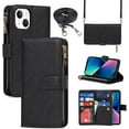 thumbnail image 1 of iPhone 13/14 Phone Case Wallet for Women Men with Card Holder, iPhone 13 Crossbody Case with Strap Shoulder Lanyard, Zipper Pocket PU Leather Cases Purse for iPhone 13,6.1 Inch Black, 1 of 14