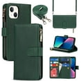 thumbnail image 1 of iPhone 13/14 Phone Case Wallet for Women Men with Card Holder, iPhone 13 Crossbody Case with Strap Shoulder Lanyard, Zipper Pocket PU Leather Cases Purse for iPhone 13,6.1 Inch Dark Green, 1 of 14