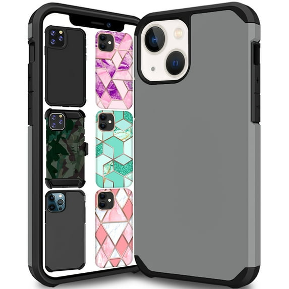 iPhone 13 2021 6.1 Inch A2633 A2482 A2631 A2634 A2635 Protective Reinforced Shockproof Corner TPU Case with Matte Finish Back - Grey
