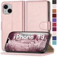 thumbnail image 1 of for iPhone 13 6.1" Phone case[RFID Blocking Leather],[3 Credit Card Slot] Flip Folio Book Shockproof Protector,Holder Stand Cases,Women Men for Apple 13 Wallet Cover,Rose Gold, 1 of 12