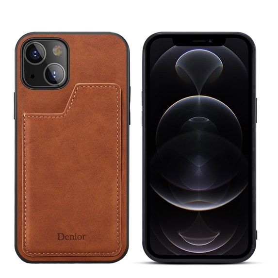 iPhone 13 6.1-inch Case,Dteck Shockproof Rubber Retro Leather Slim Card Holder Wallet Hybrid Back Phone Case Cover For Apple iPhone 13,Brown