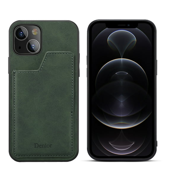 iPhone 13 6.1-inch Case,Dteck Shockproof Rubber Retro Leather Slim Card Holder Wallet Hybrid Back Phone Case Cover For Apple iPhone 13,Green