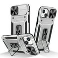 thumbnail image 1 of for iPhone 13 Armor Case Stand, [Built in Kickstand & Slide Camera Cover] Military Grade Drop Protection Shockproof Hard PC Heavy Duty Bumper Phone Case For iPhone 13, Silver, 1 of 10