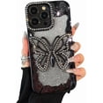 thumbnail image 1 of for iPhone 13 Bling Glitter Butterfly Case,Cute Sparkle Diamond Slim Plating Crystal Rhinestone Phone Cover for Women Girls Protective Camera Protection Bumper,Black, 1 of 15