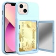 thumbnail image 1 of iPhone 13 Card Holder Wallet Case,Dteck Shockproof Rubber Hybrid PC with Hidden Mirror Dual Layer Cover Lightweight Protective Back Phone Case for Apple iPhone 13 6.1-inch,Blue, 1 of 5