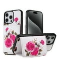 thumbnail image 1 of for iPhone 13, Card Slots Back Case, 1 Shoulder Strap and 1 Lanyard, Floral Pattern PU Leather RFID Blocking Make-up Mirror Kickstand Magnetic Clasp Phone Cover for Women Girls, White, 1 of 11