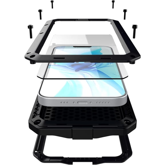 For iPhone 13 Case, 360 Full Body Protective Cover Heavy Duty Shockproof Tough Armour Aluminum Metal Case with Silicone Built-in Screen Protector for Apple iPhone 13 6.1 Inch
