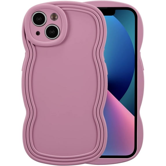 for iPhone 13 Case 6.1 Inch Curly Wave Frame Phone Case Cute Design Color Aesthetic Phone Case Soft TPU Shockproof Protective Bumper Case Cover for Girls, Lavender Purple