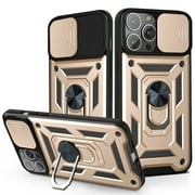 iPhone 13 Case 6.1، TECHCIRCLE 360 Ring Kickstand Magnetic & Slide Camera Protector Military-Grade Rugged Hybrid Protection Cover for Apple iPhone 13 6.1 2021 - Gold