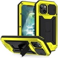 thumbnail image 1 of for iPhone 13 Case,Aluminum Metal Silicone Built-in Kickstand Shockproof Military Heavy Duty Sturdy Protector Cover Rugged Metal Hard Case for iPhone 13 6.1 inch(Yellow), 1 of 15