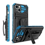 For iPhone 13 Case with Belt Clip Holster, Heavy Duty Military Grade Drop Protective, 360掳 Rotating Kickstand Shockproof TPU Shell Durable Rugged Cover For iPhone 13, Blue
