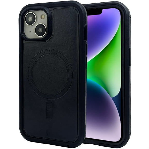 for iPhone 13 Case, Big Window Logo View Compatible with Magsafe, Plating Ultra Slim Magnetic Hard PC Transparent Drop Protection Phone Case Cover for iPhone 13, Black