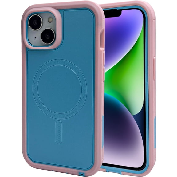 for iPhone 13 Case, Big Window Logo View Compatible with Magsafe, Plating Ultra Slim Magnetic Hard PC Transparent Drop Protection Phone Case Cover for iPhone 13, Blue