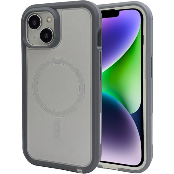 for iPhone 13 Case, Big Window Logo View Compatible with Magsafe, Plating Ultra Slim Magnetic Hard PC Transparent Drop Protection Phone Case Cover for iPhone 13, Gray