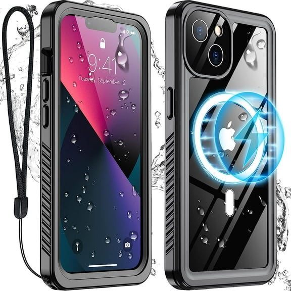 for iPhone 13 Case Black | Waterproof, Built-in, 9H Tempered Glass Screen Protector, Real 360, IP68 Underwater, Military-Grade Protection, Dustproof, Compatible with MagSafe, Mag